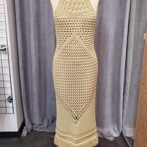 Delicate Hand Crochet Metallic Gold Dress Original Design SIZE M